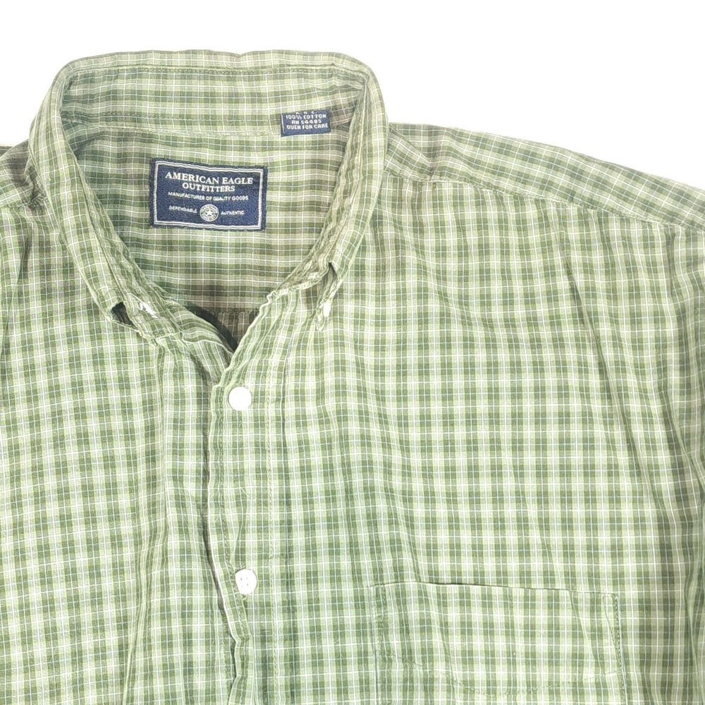 American Eagle Outfitters Shirt Mens Large Green Check Long Sleeve Button Up - Picture 2 of 9